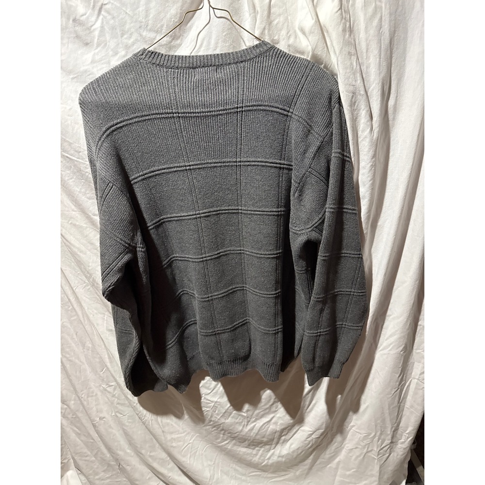 IZOD Mens Gray Textured Windowpane Grid Cotton Knit Crewneck Sweater XL - Picture 2 of 3